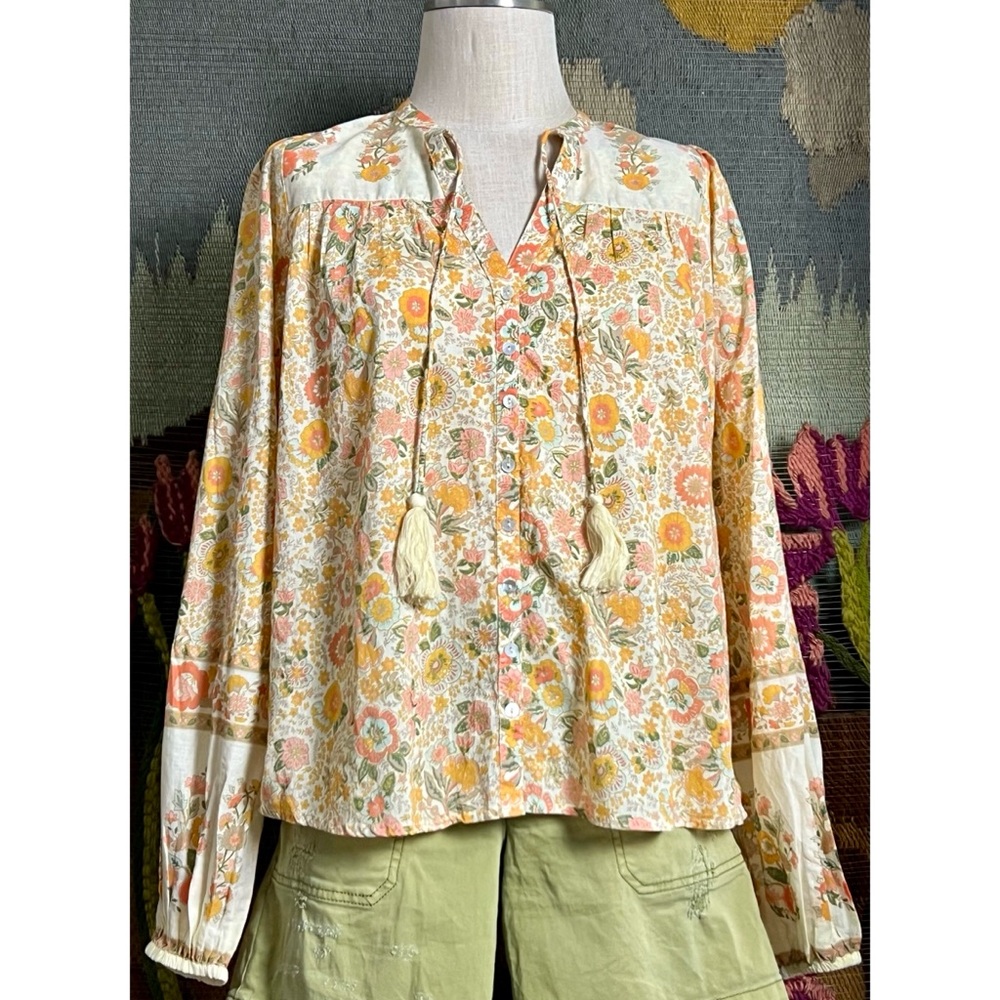 Elan Tie Neck Peasant Blouse M